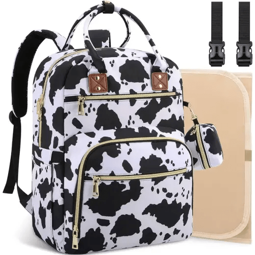 Baby Diaper Bag Backpack, Travel Diaper Bags for Baby Girl Boy Large Capacity Baby Bag Backpack for Women Cow Print