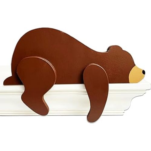 Woodland Nursery Decor For Baby, Black Bear Decoration, Wooden Wilderness Sleeping Bear, Safari Forest Decor For Classroom Bedroom Nursery Room Shelf (Brown)