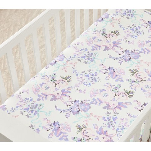 LoveShackFancy Lavender Damask Floral Organic Crib Fitted Sheet | Pottery Barn Kids