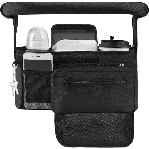 Momcozy Stroller Organizer, with 2 Non-Slip Stickers and 2 Large Capacity and Detachable Mesh Bags, Fits All Strollers Like Britax, Uppababy, Baby Jogger Stroller