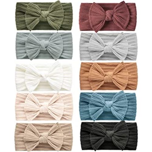 Niceye Pack of 10, Baby Girls Headbands with Bows Handmade Hair Accessories Stretchy Hairbands for Newborn Infant Toddler