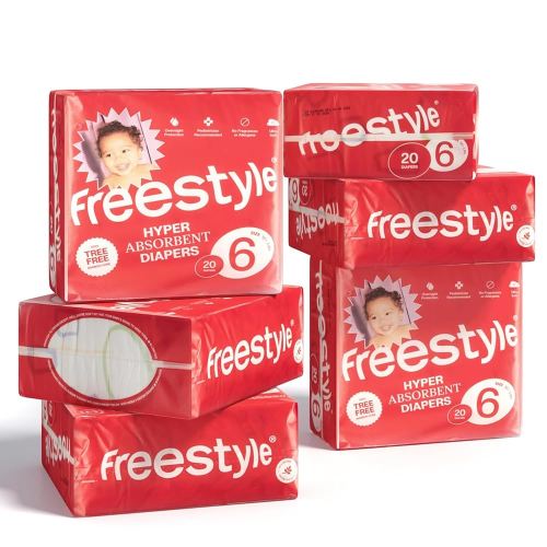 Freestyle Diapers – (Size 6) Hyper Absorbent & Non-Toxic – Disposable Diapers for Sensitive Skin – Ultra Soft Diapers (35+ lbs) – 120 Count