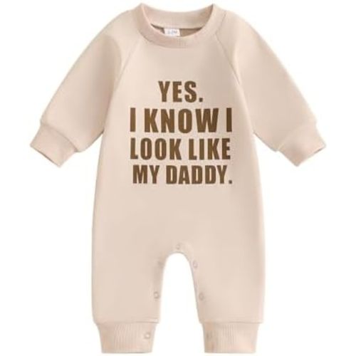 Baby Boy Girl Fall Jumpsuit Letter Print Round Neck Long Sleeve Full Length Romper Baby Clothing