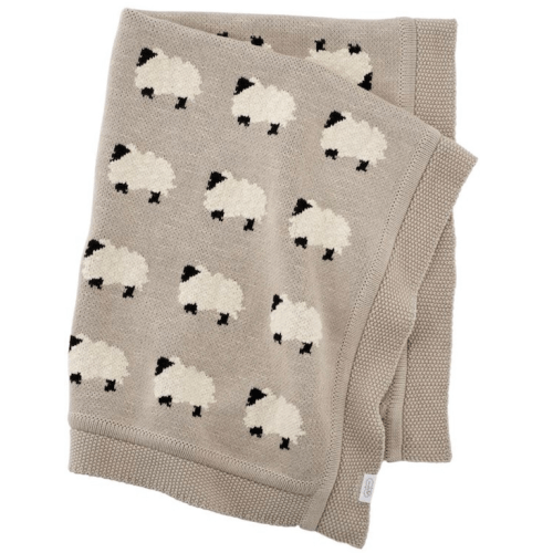 Furry Sheep - Organic Cotton Jacquard Knit Baby Blanket