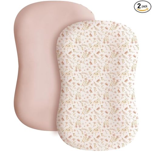 Konssy 2 Pack Baby Lounger Cover, Stretchy and Soft Newborn Lounger Cover, Infant Lounger Slipcover for Boys Girls, Covers Only (Pink Spring,Pink)