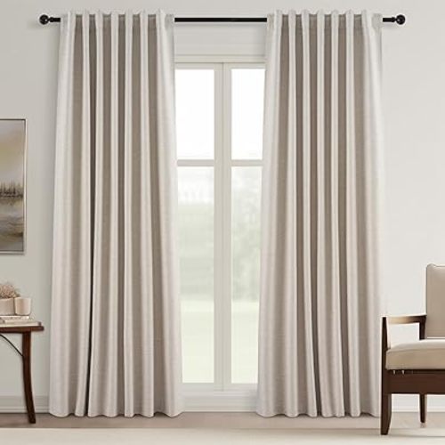 Topfinel Custom Drapery 92 Inch Long Blackout 2 Panels Neutral Linen Blackout Curtains, Sun Blocking Tab Top Curtains Room Divider, Internet Famous Textured Linen Curtains 52" X 92"