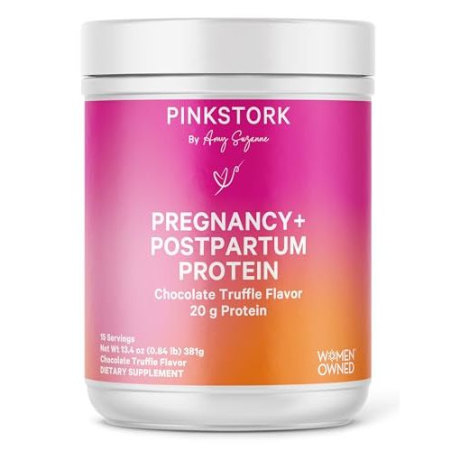 Pink Stork Pregnancy and Postpartum Protein Powder - 20 g Chocolate Whey and Collagen Protein - Prenatal, Postnatal & Lactation Support, Breastfeeding Essentials - 15 Servings