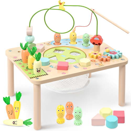 OATHX Toy Bead Maze Toddler Activity Table Wood Montessori Baby Educational Learn Toy Child 1-4 Year