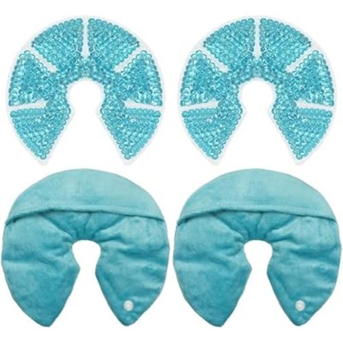 Hot/Cold Breast Gel Bead Ice Packs Breast Cooling/Heat Pads Relief for Breastfeeding, Nursing Pain, Mastitis, Engorgement, Swelling, Plugged Ducts | Boost Milk Let-Down & Production,2 Pack (Blue)