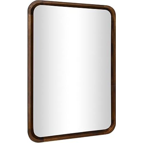 Wood Bathroom Mirror for Wall,Rectangle 24 x 36 inch Hanging Vanity Brown Tempered Mirrors with Rounded Corner for Living Room,Bedroom,Entryway (Walnut, 24x36 Inch)