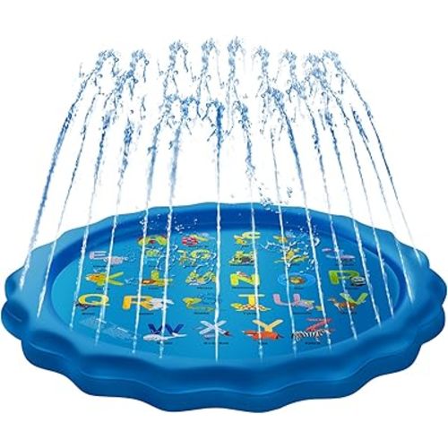 KingsDragon Splash Pad Inflatable Sprinkler for Kids Outside Toys, 67" Sprinkle and Splash Play Mat Kiddie Baby Toddlers Swimming Wading Pool for Learning Water Toys Gifts for 3 Year Olds