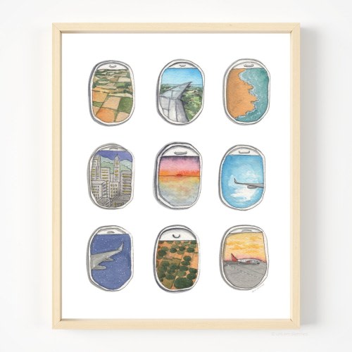 Airplane Window Painting | Watercolor Views at 36,000 Feet | Minimalist Travel Art | Travel Lover Wall Decor | Plane Wall Decor