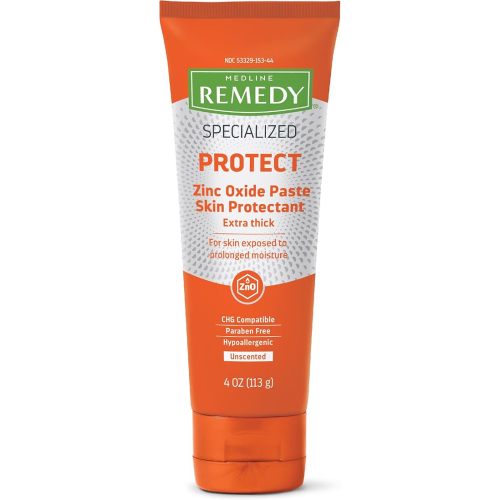 Medline Remedy Specialized Extra Thick Zinc Skin Paste (4 oz), Unscented, Micronized Zinc Oxide, Incontinence Cream, Diaper Rash, Barrier, Nourishing, Soothes Irritation, Wetness Protection