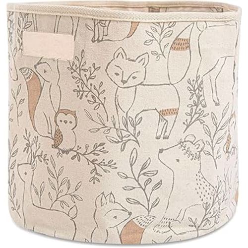 Crane Baby Fabric Round Nursery Storage Basket, Toy Storage, Woodland Nursery Decor, 13"x12", Toy Basket, Baby Storage Organizer, Toy Organizers and Storage Bins, Baby Organizers and Storage, Toy Bins