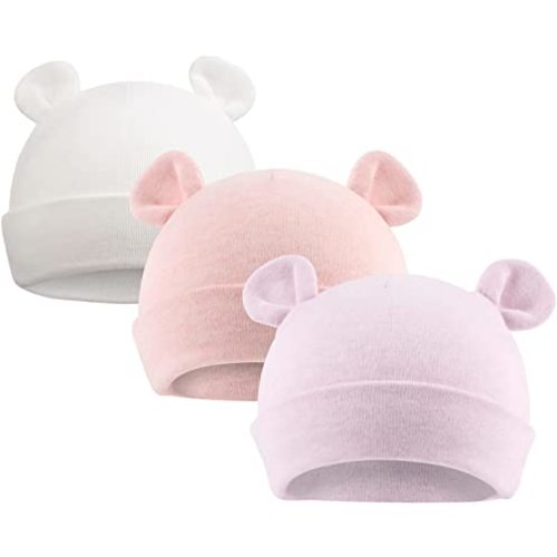 Original Cotton Newborn Hats for Girls Striped Preemie Baby Hats Bear Ears Infant Boys Beanies 0-6 Months