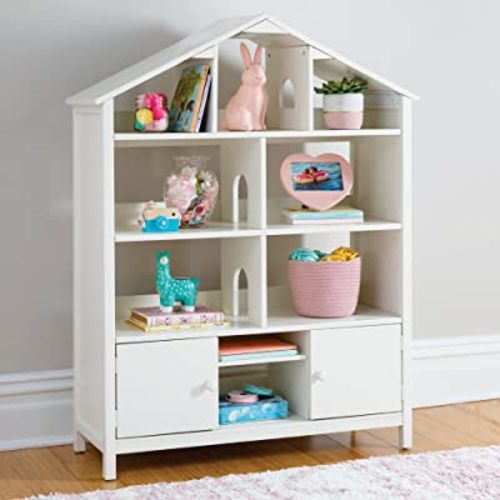 Martha Stewart Kids Jr. Dollhouse Bookcase - Creamy White: Wooden Organizer Shelves with two Storage Compartments for Books, Dolls, Toys, and School Supplies | Children's Bedroom Furniture - Ages 3-8