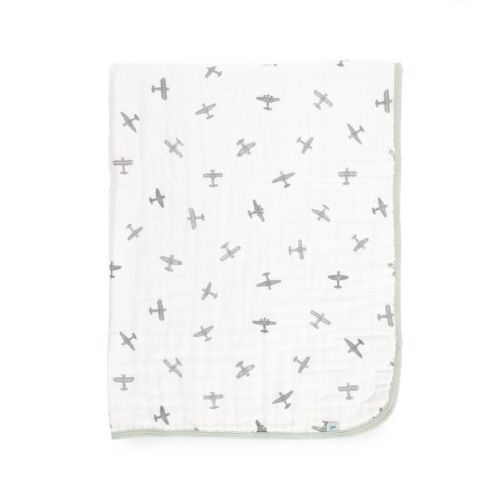 Little Unicorn Organic Cotton Muslin Baby Blanket - Pewter Planes