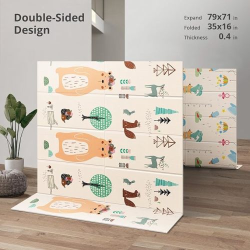 UANLAUO Foldable Baby Play Mat, Extra Large Waterproof Activity Playmats for Babies,Toddlers, Infants, Play & Tummy Time, Foam Baby Mat for Floor with Travel Bag (Bear(79x71x0.4inch))