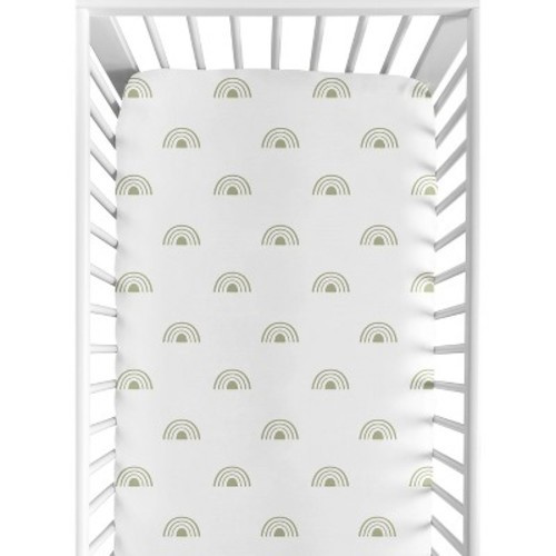Sweet Jojo Designs Gender Neutral Baby Fitted Crib Sheet Boho Rainbow White and Green