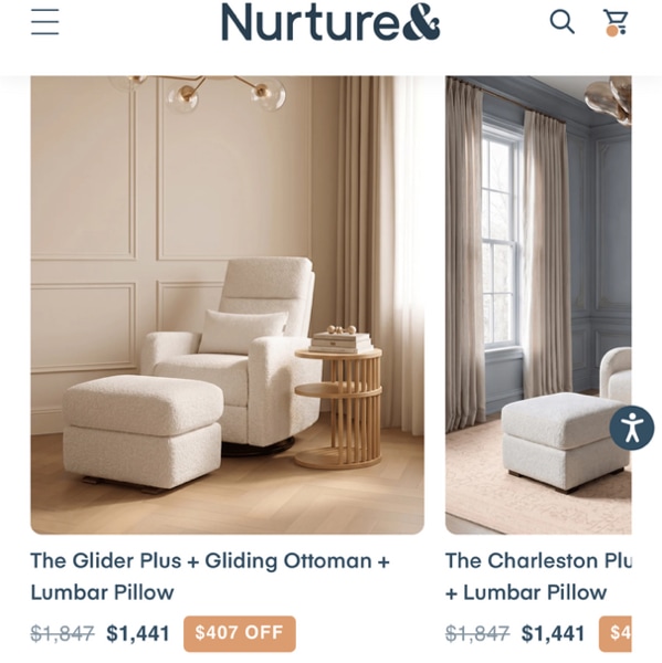 The Glider Plus, Gliding Ottoman, and Lumbar Pillow
