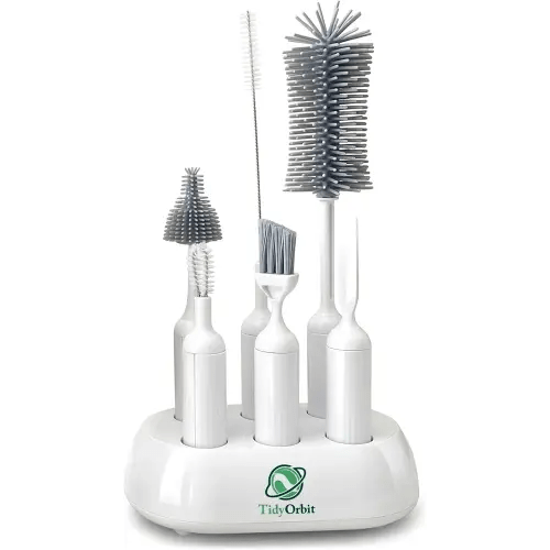 6-in-1 Bottle Brush Set with Holder – Multipurpose Cleaning Kit for Baby Bottles, Reusable Water Bottles, Straws, and Lids – BPA-Free, Compact Storage