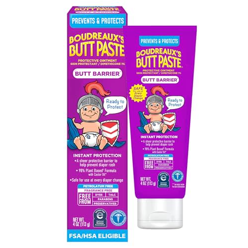 Boudreaux’s Butt Paste Barrier Ointment, Preventive Dimethicone Diaper Rash Cream, 4 Oz Tube