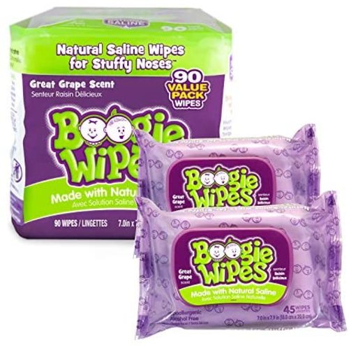 Baby Wipes by Boogie Wipes, Wet Wipes for Face, Hand, Body & Nose, Made with Vitamin E, Aloe, Chamomile and Natural Saline, Grape Scent, 45 Count, Pack of 2