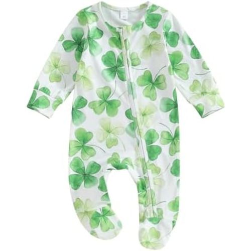 Dcohmch St Patricks Day Baby Boy Girl Outfit Jumpsuit Shamrock Print Long Sleeve Onesie Newborn Infant Spring Clothes