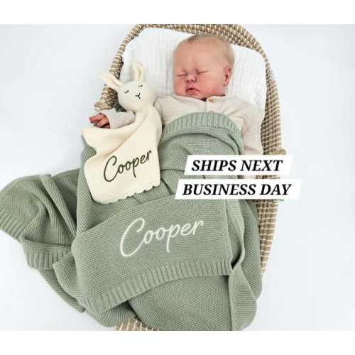 Baby Blanket,2 pieces Set, Custom Embroidered Name, Stroller Blanket, Newborn Baby Gift, Soft Breathable Cotton Knit