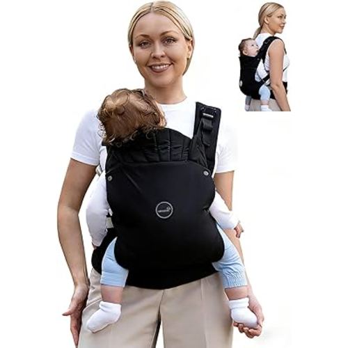 GROWNSY Baby Carrier, One-Click Release Clasp for Easy to Wear, Cozy Wraps Carrier Newborn to Toddler with Head Support(7-44lbs), Ergonomic & Lightweight for Infant to Toddler, Black