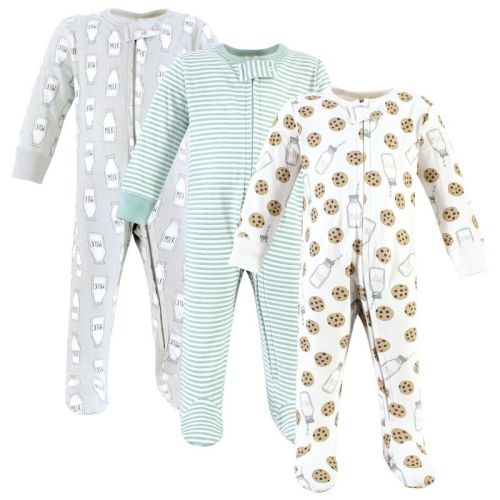 Hudson Baby Cotton Sleep and Play, Mint Gray Milk And Cookies, Newborn