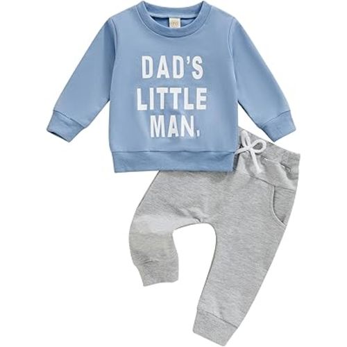 Kupretty Toddler Baby Boy Fall Winter Clothes Letter Graphic Long Sleeve Sweatshirt Pullover Tops + Joggers Pants Outfit Set