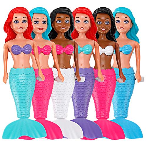 Mermaid Bath Toys for Toddlers Kids Girls - Princess Wind Up Tail Flap Floating Water Bathtub Toys, Swimming Pool Bathing Time Fun (6 Pack)