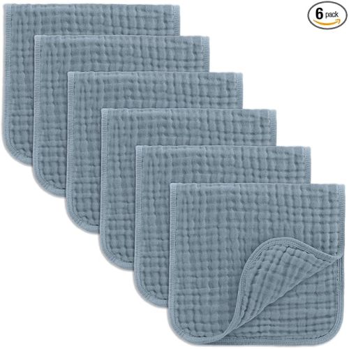 Comfy Cubs Muslin Burp Cloths 20" x 10", Pack of 6 - Large, 6-Layer, Ultra Absorbent 100% Cotton for Baby Drool and Messes - Soft, Safe & Gentle Baby Burp Cloths Set for Boys & Girls - Pacific Blue