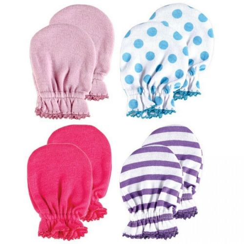 Luvable Friends Baby Girl Cotton Scratch Mittens 4pk, Pink Purple, One Size