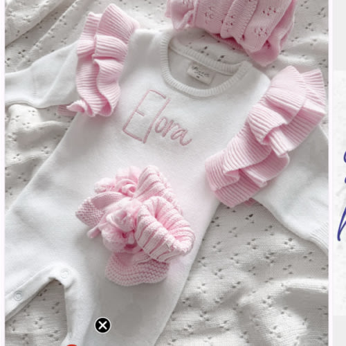 White and pink frill personalised baby romper