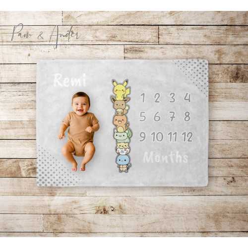 Baby Poke blanket, Baby Boy Gift, Baby Shower Gift, Neutral color Milestone blanket, Personalized Baby gift