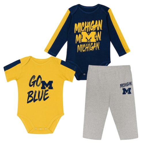 Michigan Wolverines Outerstuff Infant Double Down Bodysuit and Pants 3-Piece Set - Navy/Maize