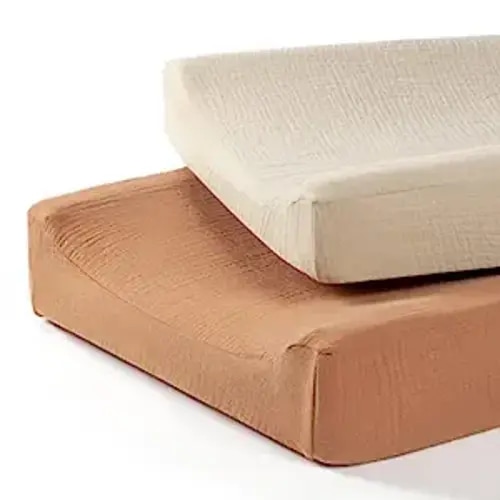 Baby Changing Pad Cover: Muslin Diaper Changing Table Pad Cover - Changing Pad Sheets for Girls Boys - Beige & Caramel