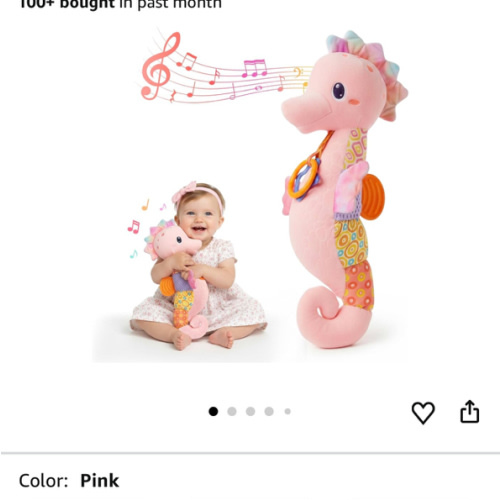 Baby Toys 0-6 Months,Infant Musical Seahorse Stuffed Animals Sensory Toys with Bright Colors,Multiple Textures,Rattles & Crinkle Sound Paper,Soft Tummy Time Toy for Newborn Boys Girls 0-12 Months-Pink