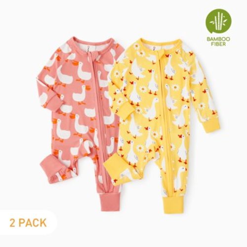 PatPat Bamboo Baby Pajamas Baby Girl Gifts Snug Fit Zipper Long-Sleeved Baby Onesies Sleepwear,2Pack,0-24 Months