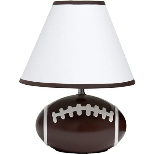 Simple Designs LT1081-FTB SportsLite 11.5" Tall Athletic Sports Football Ceramic Bedside Table Desk Lamp w White Empire Fabric Shade w Brown Trim for Kids' Room, Nursery, Bedroom, Game room, Mancave