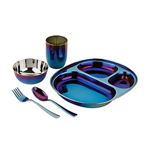 Ahimsa Mindful Mealtime 5-Piece Stainless Steel Dish Set in - Blue
