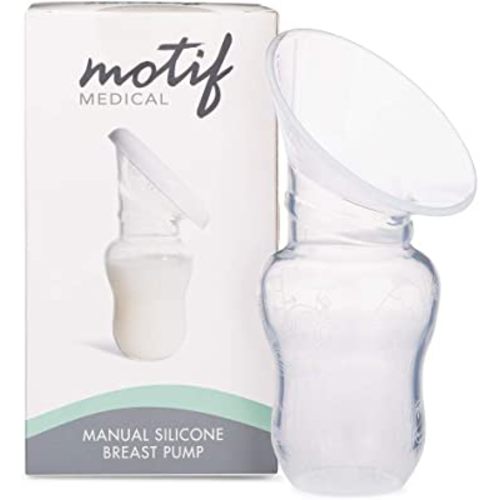 Motif Medical Manual Handheld Breast Pump - Portable Breast Milk Pump for New Mothers - Flexible & Air Powered Suction Silicone Breast Pump - Nursing Essentials for Newborn Babies (4oz, Clear)