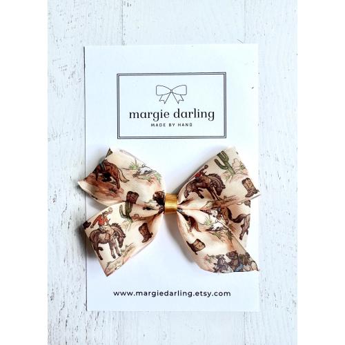 cowboy western 5” hair bow, newborn headband, hair bow for girls, toddler bows, satin ribbon bow