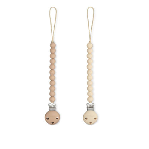 Comfy Cubs Pacifier Clips 2 Pack - 100% Food Grade Silicone Baby Pacifier Clips, BPA & PVC Free - CPSIA Certified, Lightweight and Flexible Baby Gifts - Beige & Light Beige