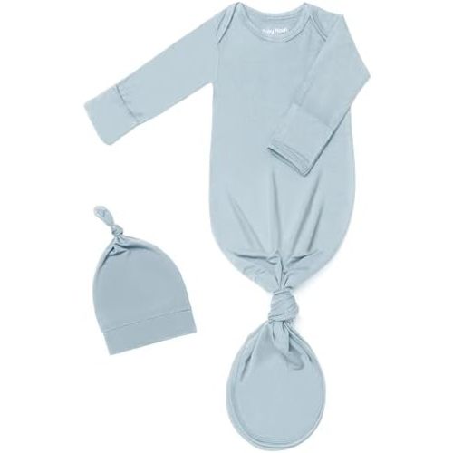 Newborn Baby Knotted Gown, Super Soft Silky Infant Long Sleeve Sleeper for Baby Girl Gifts and Boy Sleeping Bag with Hat