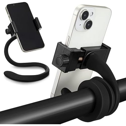 Amylove 2 Pcs Stroller Phone Holder Portable Cell Phone Holder Stand Universal Stroller Accessories for Parent Baby Toddler Phone Clamp with Non Slip Silicone Arm Grip (Black,Upgraded)