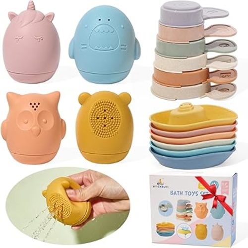 Baby Bath Toys 16 Pack Easy-Clean & Squeezable Silicone Bath Toys for Babies 6-12 Months Mold Free Bath Toys Toddlers 2-4 Bathtub Water Pool Toys