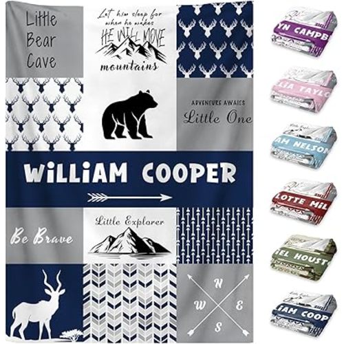 Personalized Baby Blankets for Boys Girls Custom Baby Blanket with Name for Toddlers Kids Fleece Bed Throw Blanket Swaddle for Newborn Customized Baby Gifts for Birthday